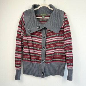 Eddie Bauer XL Angora Wool Blend Fair‎ Isle Cardigan Sweater Wide Collar Striped